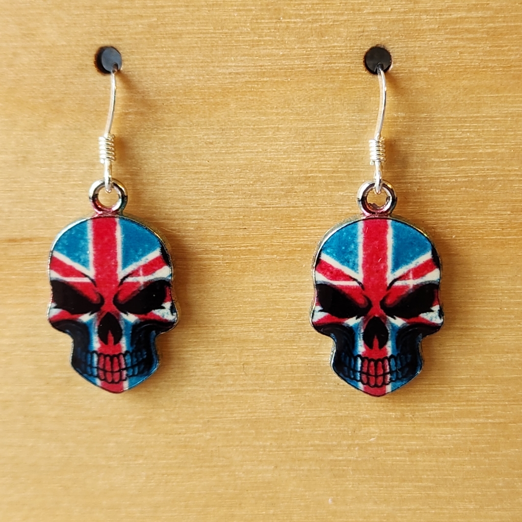 Sugar Skull Earrings On Sterling Silver French Earwires British England